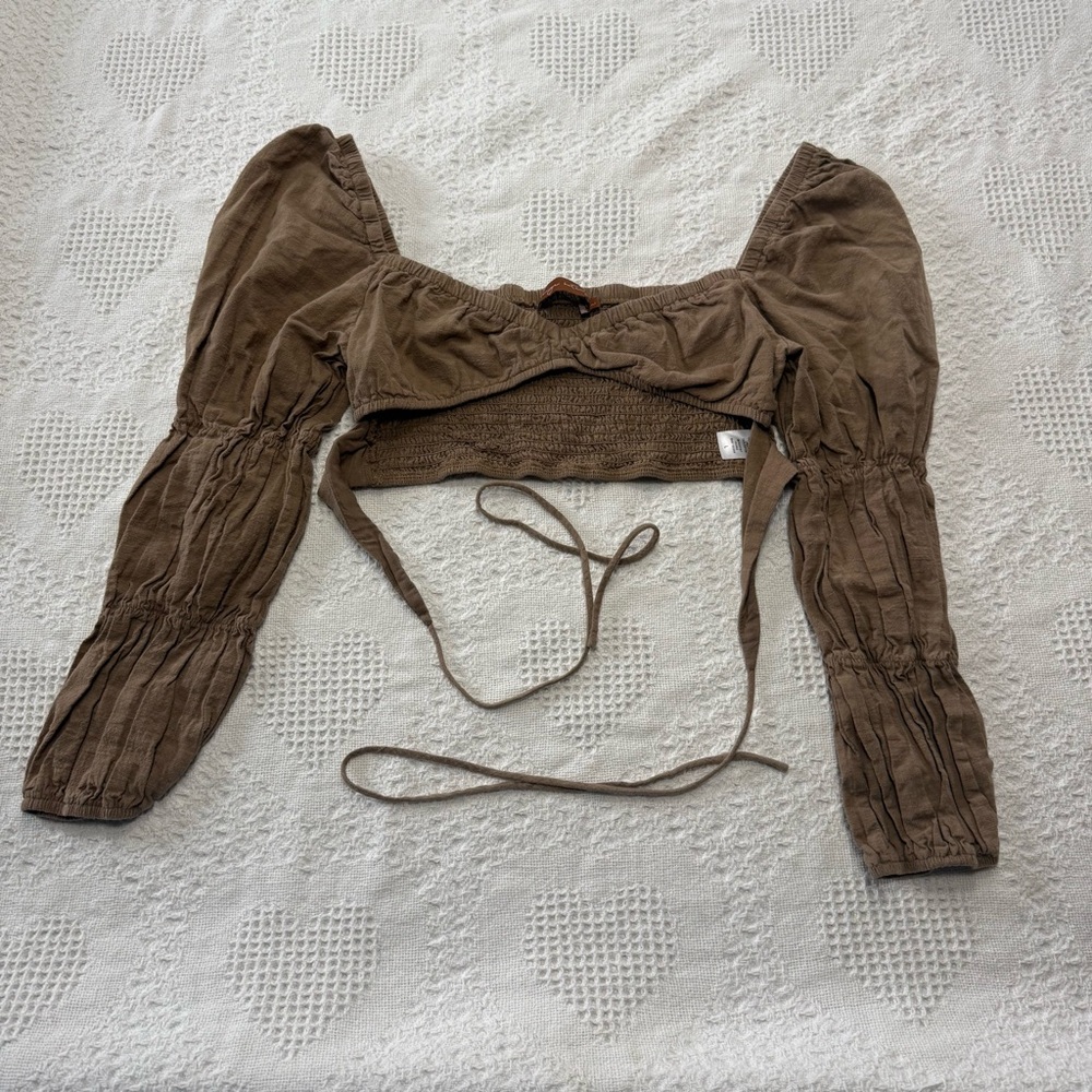 Beige Botany Cropped Long Sleeve with Front Tie (L)
